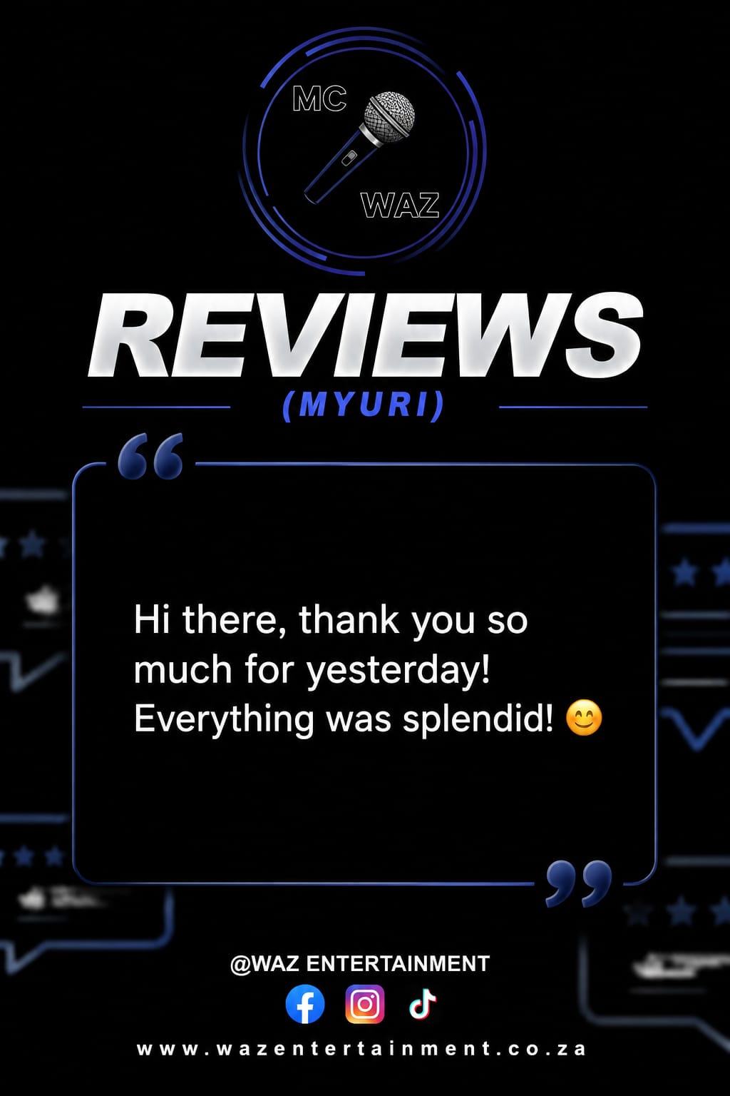 Screenshot of a client review for MC WAZ