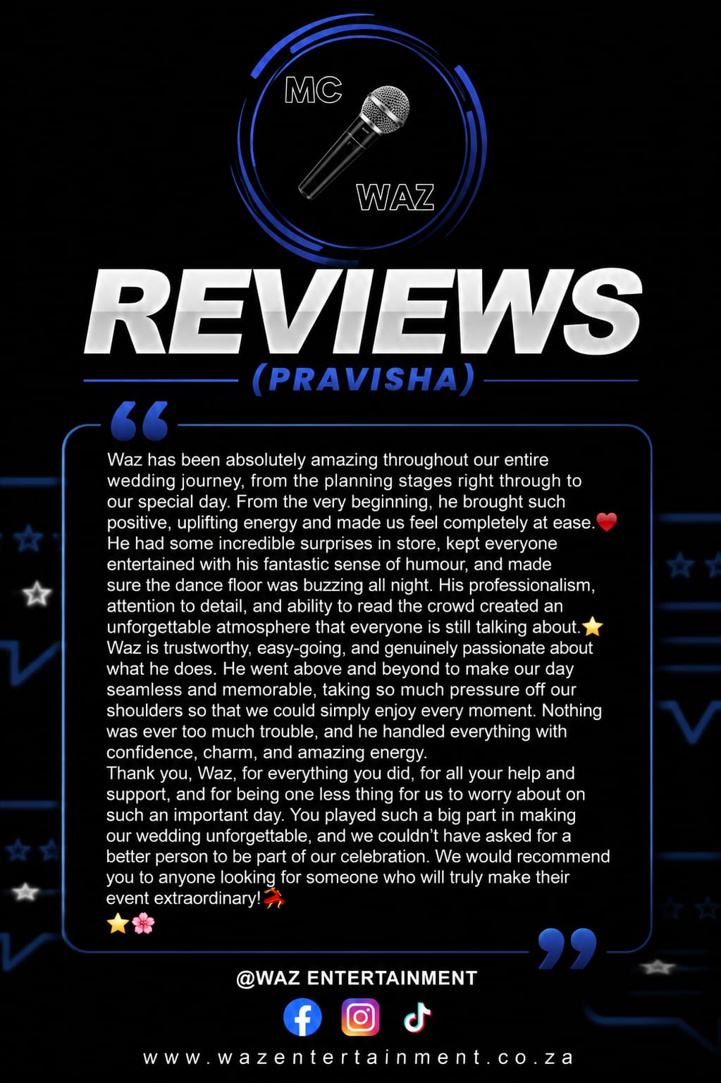 Screenshot of a client review for MC WAZ