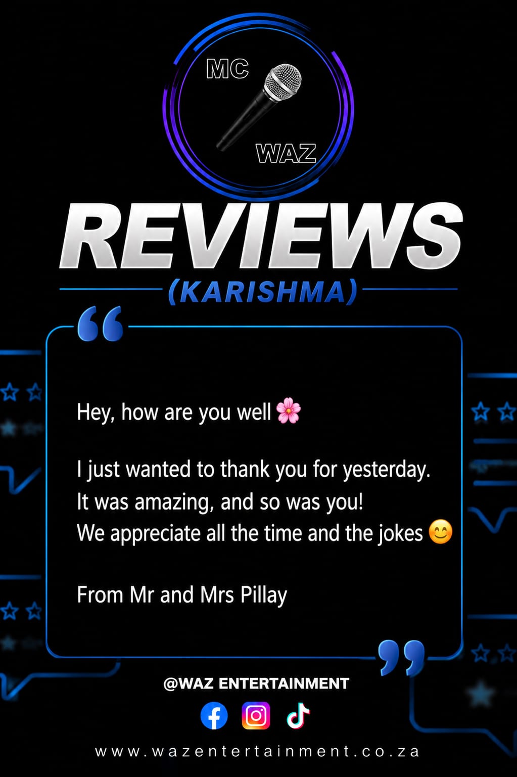 Screenshot of a client review for MC WAZ