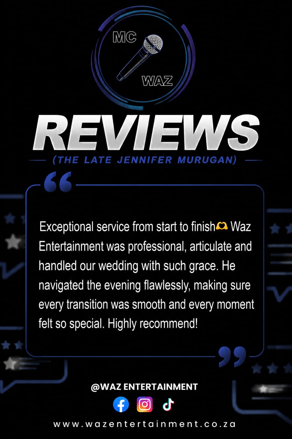 Screenshot of a client review for MC WAZ