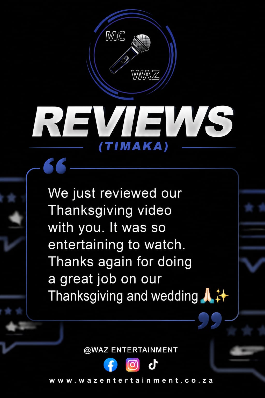 Screenshot of a client review for MC WAZ