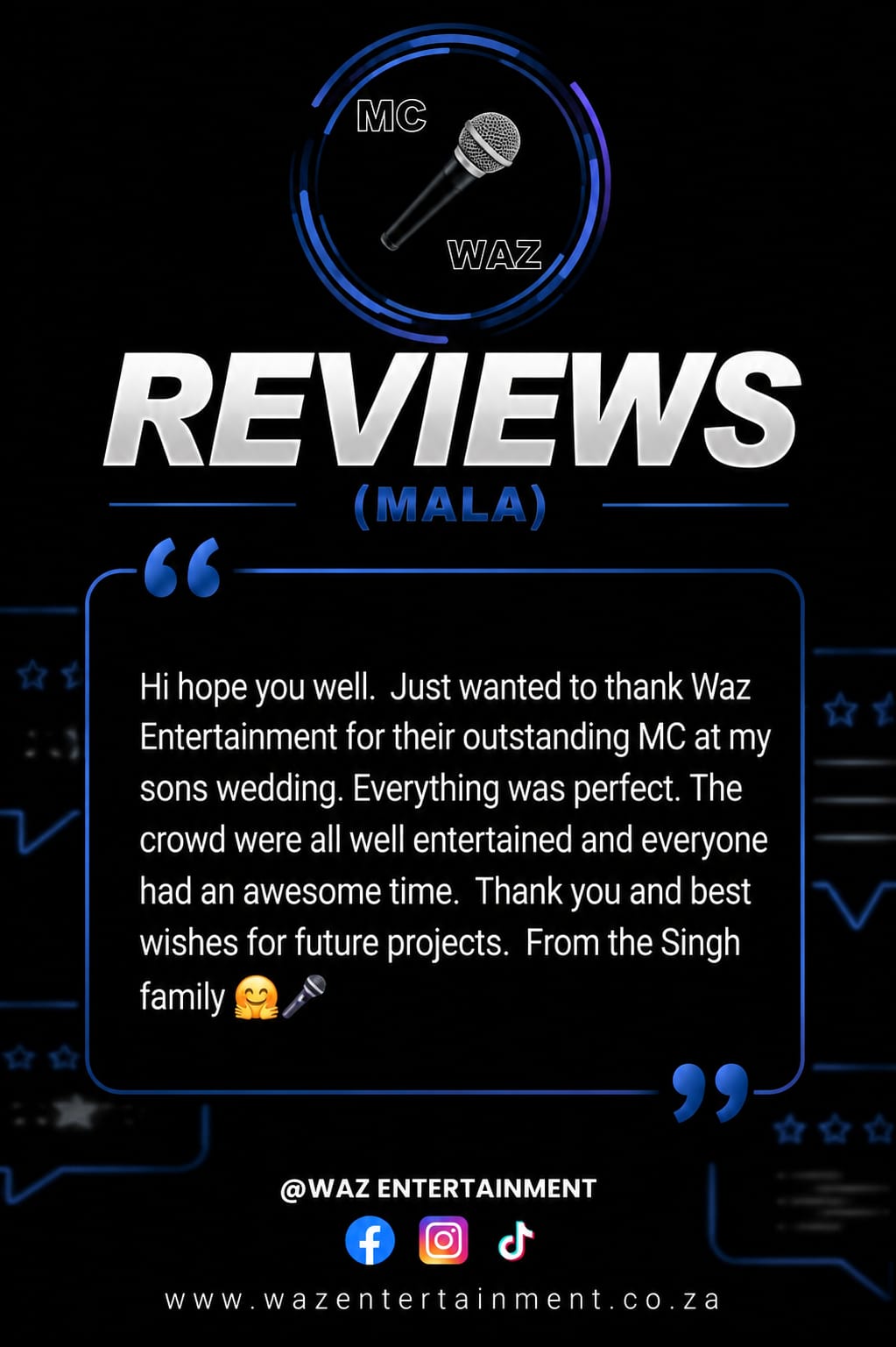 Screenshot of a client review for MC WAZ