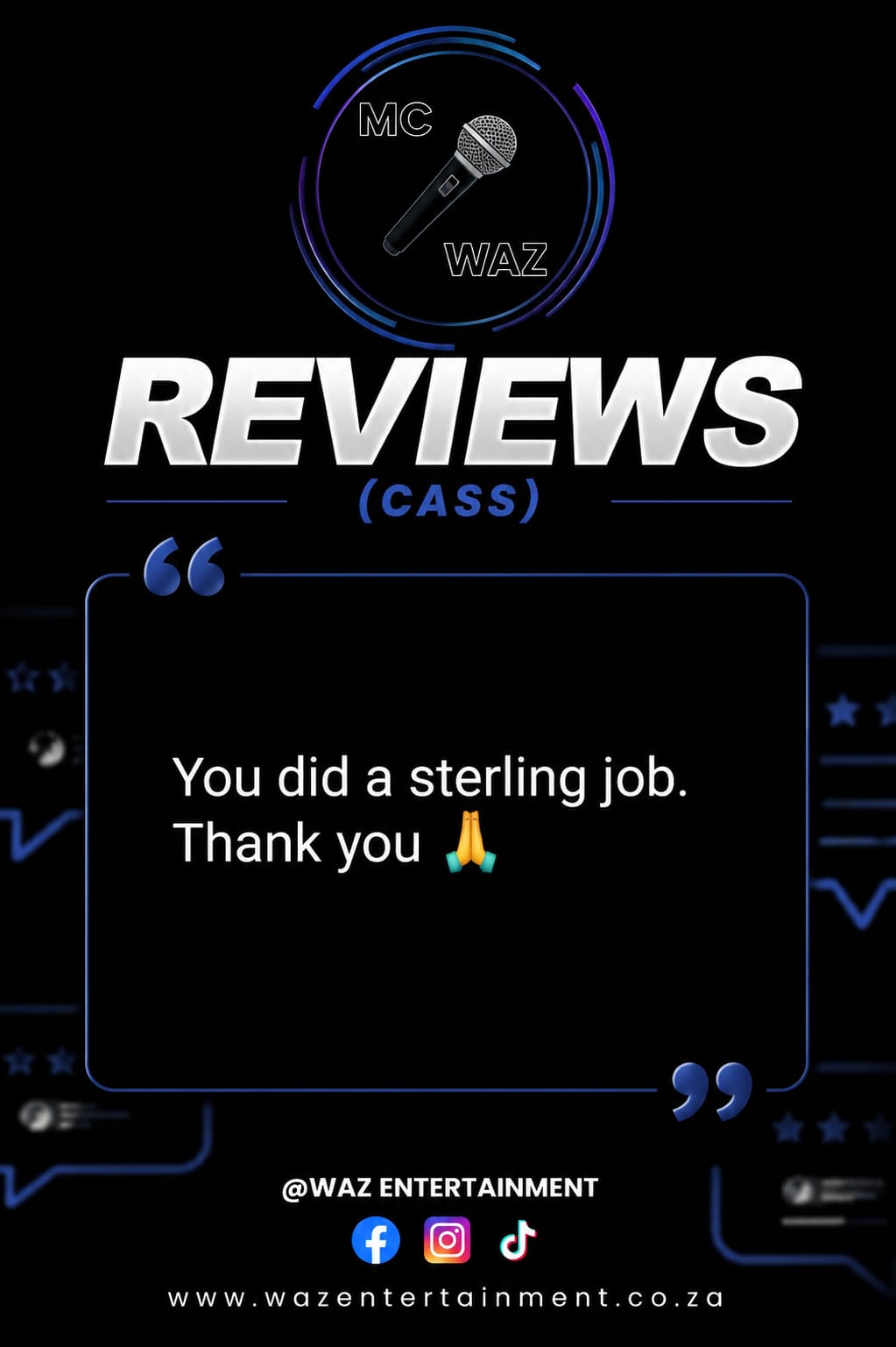 Screenshot of a client review for MC WAZ