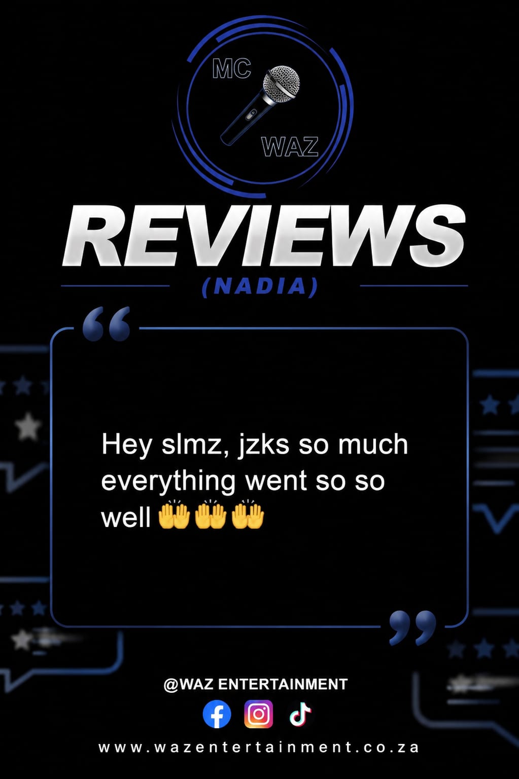 Screenshot of a client review for MC WAZ
